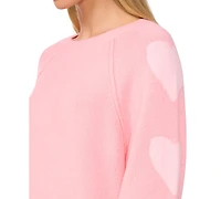 CeCe Women's Heart-Print Raglan Sleeve Crewneck Sweater