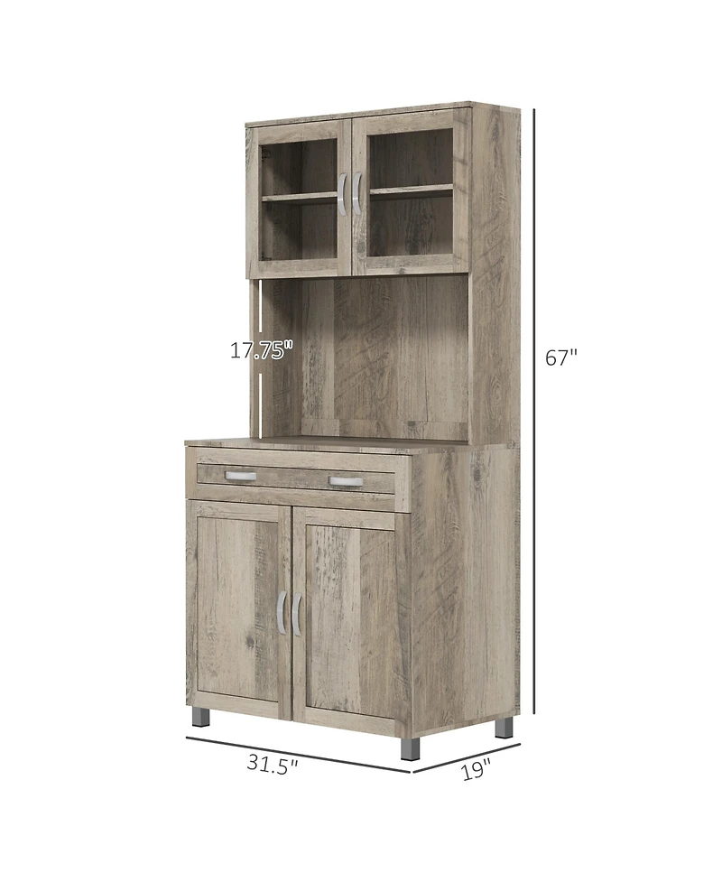 Homcom Modern Kitchen Pantry with Buffet Cabinet, Framed Glass Doors,