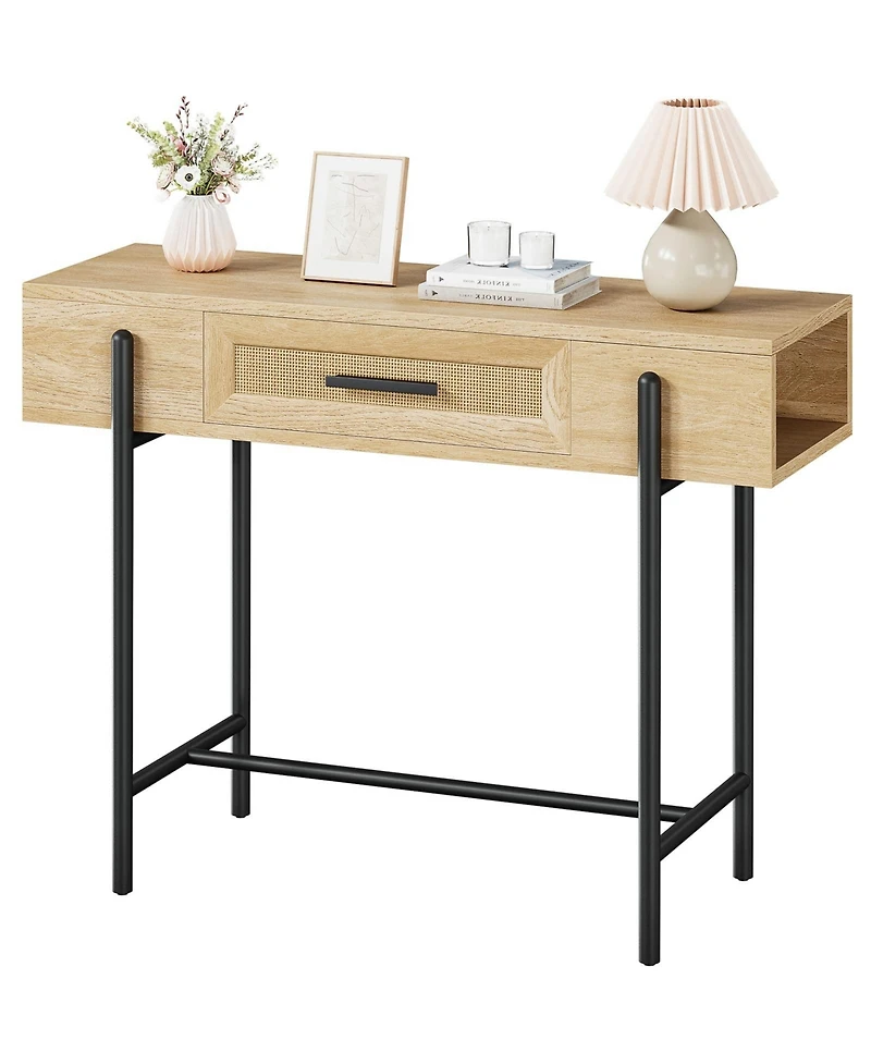 gaomon Console Table Rattan Sofa Tables Narrow Entryway Table with Drawer and Storage