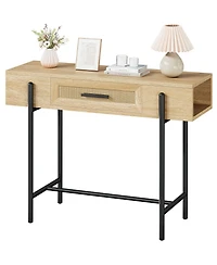 gaomon Console Table Rattan Sofa Tables Narrow Entryway Table with Drawer and Storage