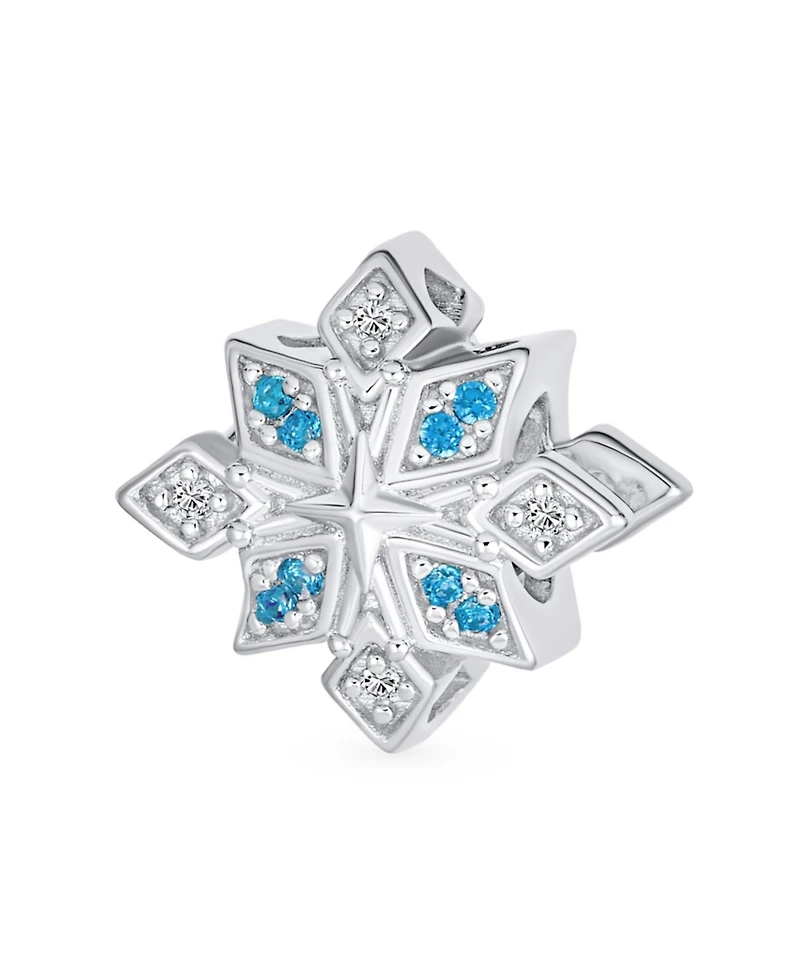 Bling Jewelry Aqua Ice Blue Snowflake Christmas Charm Bead with Crystals Bracelet