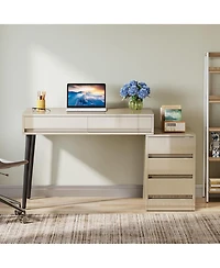 Tribesigns Gloss Desk with 5 Drawers, Modern Home Office Desk with Storage Drawers and Printer Stand, Reversible Computer Desk Vanity Desk for Bedroom