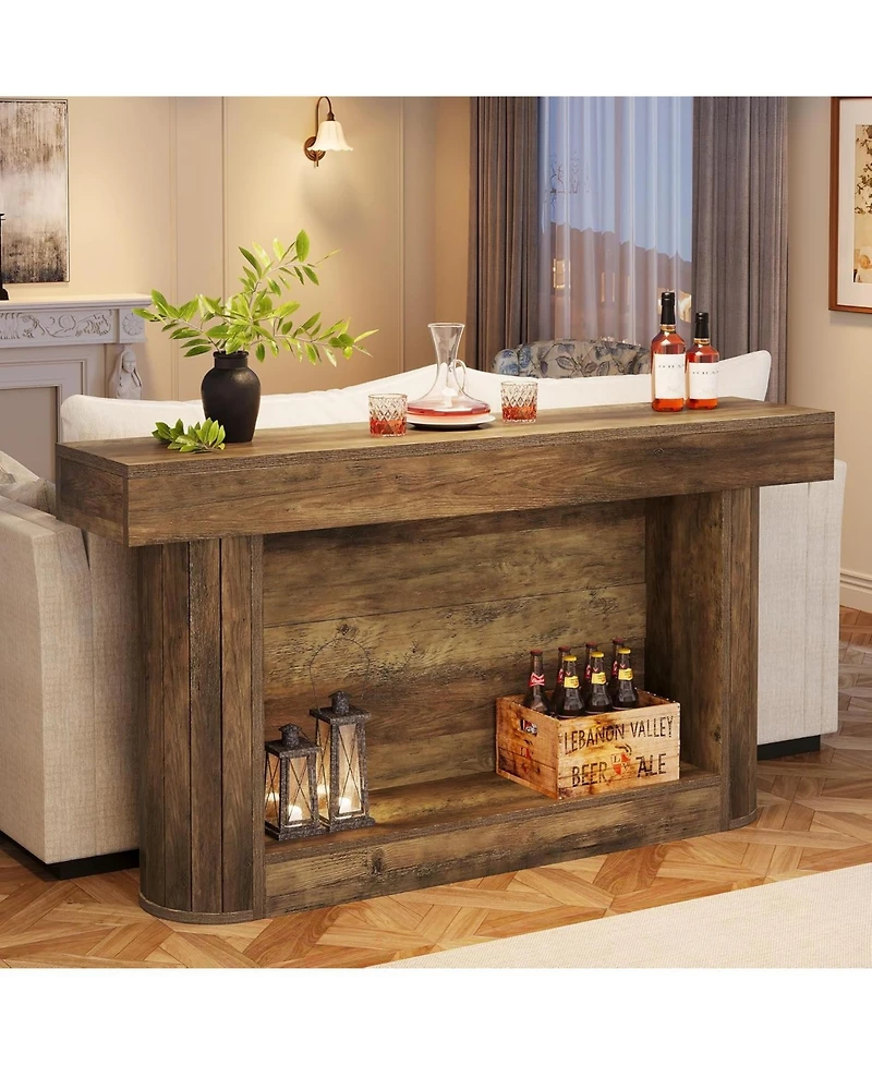 Tribesigns 63" Console Table for Entryway, Farmhouse 2-Tier Wood Entry Hallway Table with Storage, Narrow Long Sofa Table Behind Couch