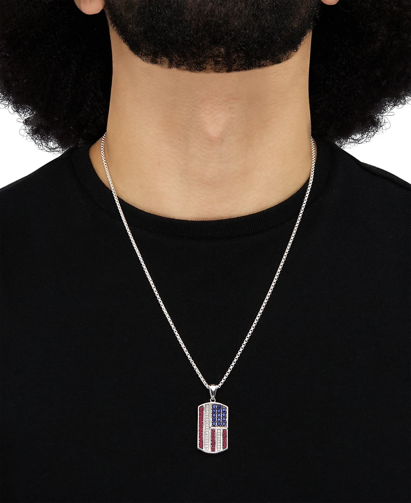 Grown With Love Men's Lab Grown Multi-Gemstone (2-3/8 ct. t.w.) Flag Dog Tag 22" Pendant Necklace in Sterling Silver