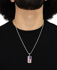 Grown With Love Men's Lab Grown Multi-Gemstone (2-3/8 ct. t.w.) Flag Dog Tag 22" Pendant Necklace in Sterling Silver