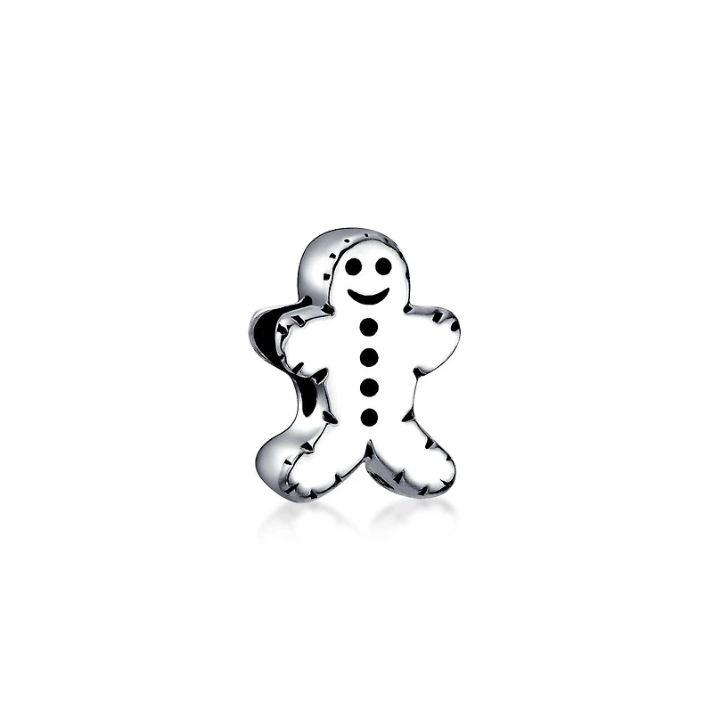 Bling Jewelry Christmas Charm Bead Gingerbread Man Cookie Shape Sterling Silver for Bracelets