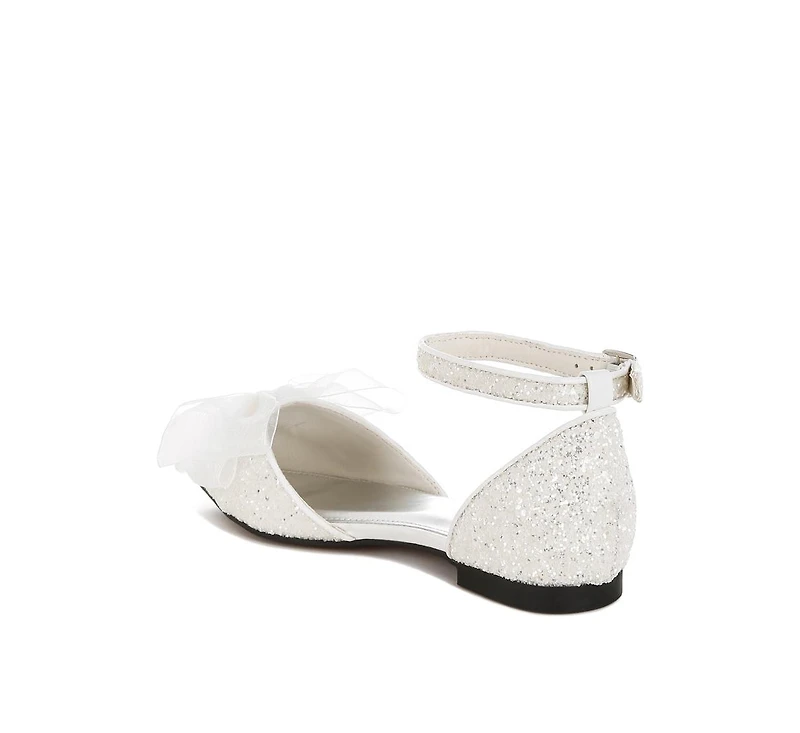 Clarice Sheer Bow Detail Glitter Flat Sandals