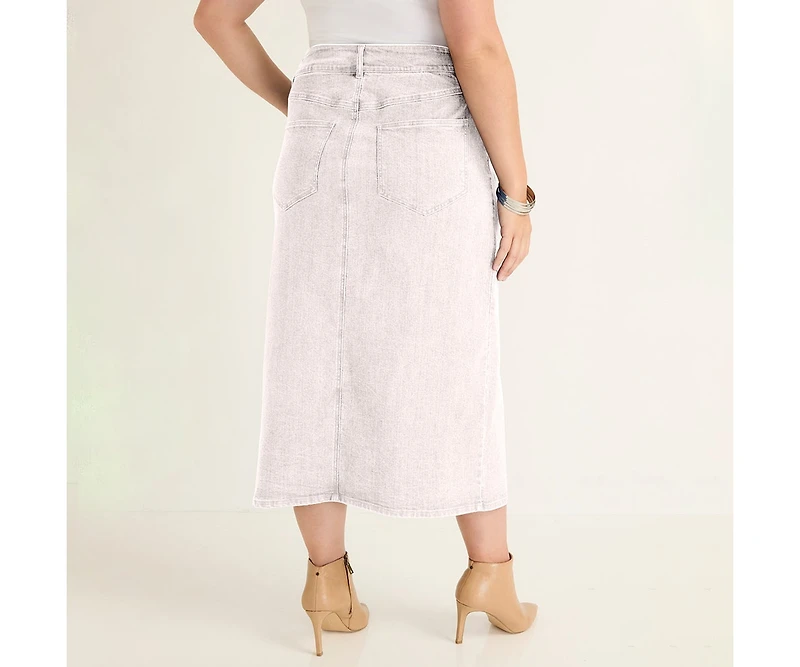 June + Vie Women's Front-Slit Denim Midi Skirt