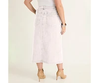 June + Vie Women's Front-Slit Denim Midi Skirt
