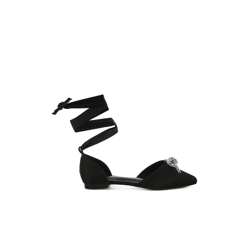 Simina Rhinestone Detail Bow Flat Sandals