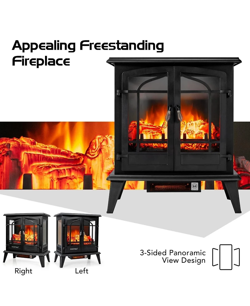 Sugift 25 Inch Freestanding Electric Fireplace Heater with Realistic Flame effect