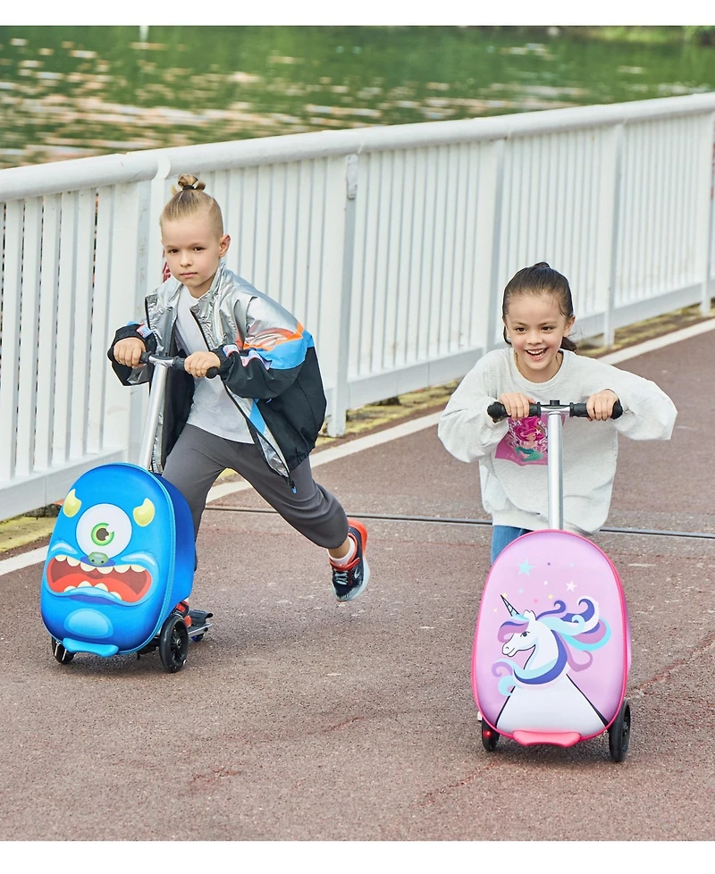 GoPowerBike GoVoyage 3-Wheel Kids Luggage Scooter with Light-Up Wheels | Blue