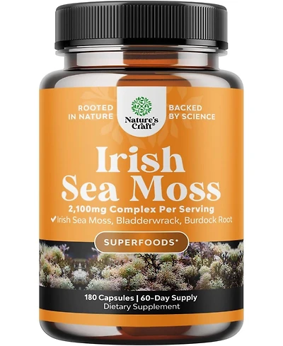 Nature's Craft Irish Sea Moss Capsules, Superfood Blend for Immune Support Heart Health Fertility Joint Health and Thyroid Support, Nature's Craft, 18