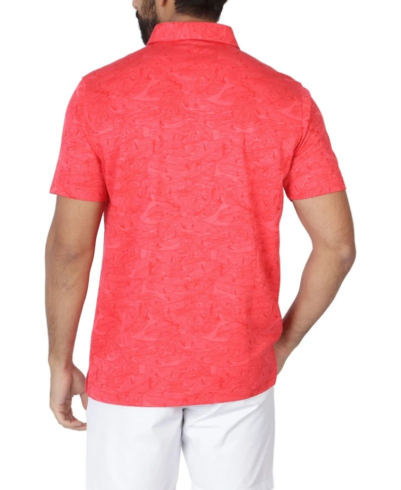 Tailorbyrd Men's Slub Micro Pique Tonal Floral Printed Polo Shirt