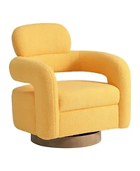 WestinTrends Mid-Century Modern Faux Sherpa Swivel Barrel Accent Chair With Storage Ottoman