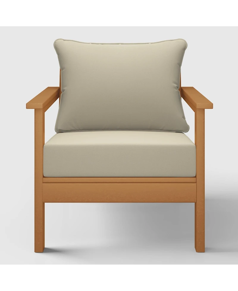 WestinTrends Outdoor Modern Hdpe Patio Teak Club Chairs with Deep Seat Cushions (Set of 2)