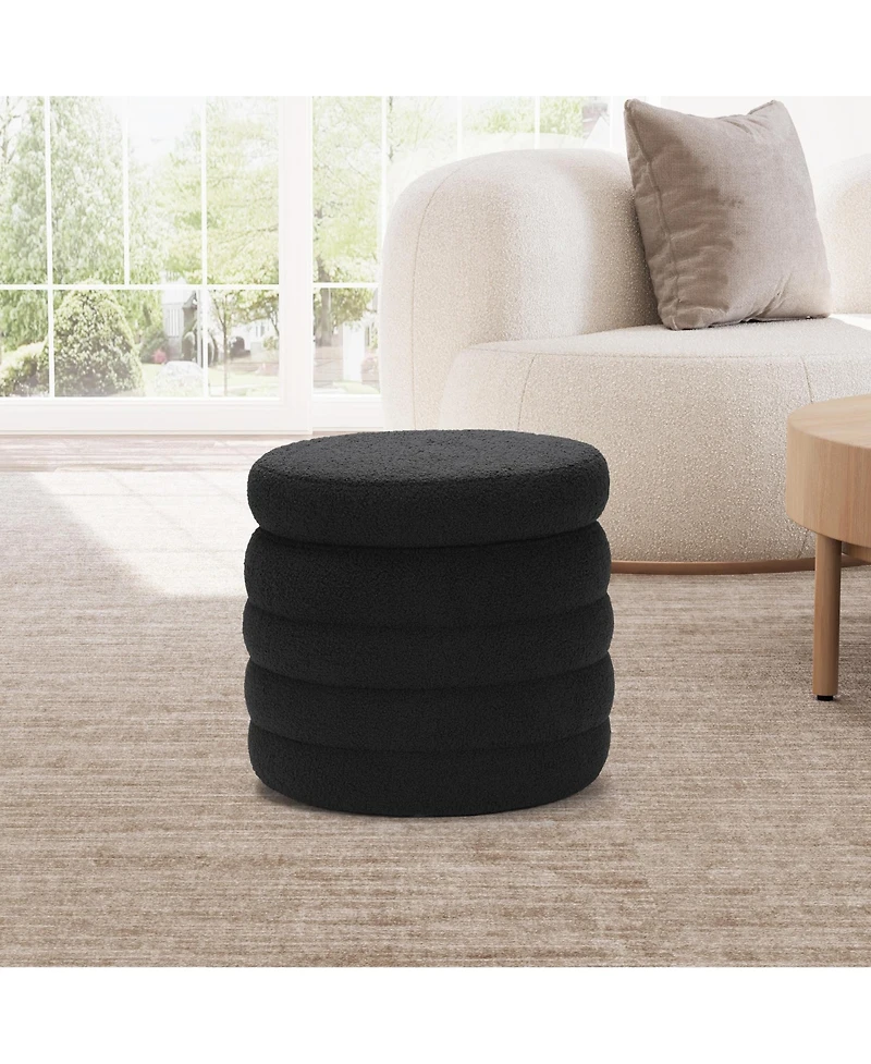 WestinTrends Mid-Century Modern Faux Sherpa Round Storage Ottoman