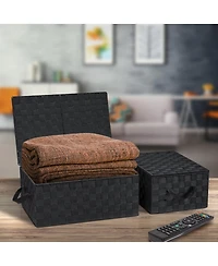 Sorbus 3 Pack Decorative Stackable Woven Basket with Lid and Built-in Rope Carry Handles - Great for Storage and Organization