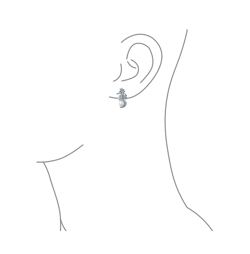 Bling Jewelry Nautical Cubic Zirconia Cz White Simulated Pearl Seahorse Earrings Brass