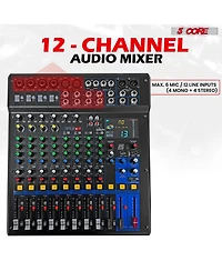 5 Core Audio Dj Mixer 12 Channel Sound Board Console w 99 Dsp Effect 48V Phantom Power