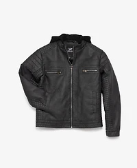 Boy's Lined Moto Pu Leather Jacket With Removable Hood