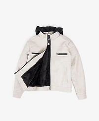 Boy's Lined Moto Pu Leather Jacket With Removable Hood