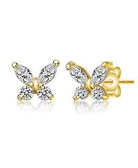 GiGiGirl 14K Gold Plated Marquise Cubic Zirconia Flower Butterfly Stud Earrings