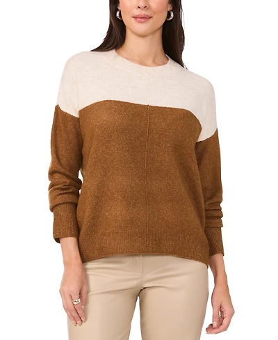Vince Camuto Women's Cozy Extended Shoulder Color Blocked Sweater