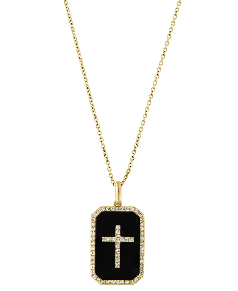 Effy Onyx & Diamond (1/4 ct. t.w.) Cross Dog Tag 18" Pendant Necklace in 14k Gold