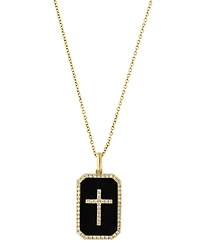Effy Onyx & Diamond (1/4 ct. t.w.) Cross Dog Tag 18" Pendant Necklace in 14k Gold