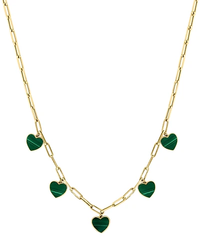 Effy Malachite Heart Dangle Paperclip Link 16" Collar Necklace in 14k Gold