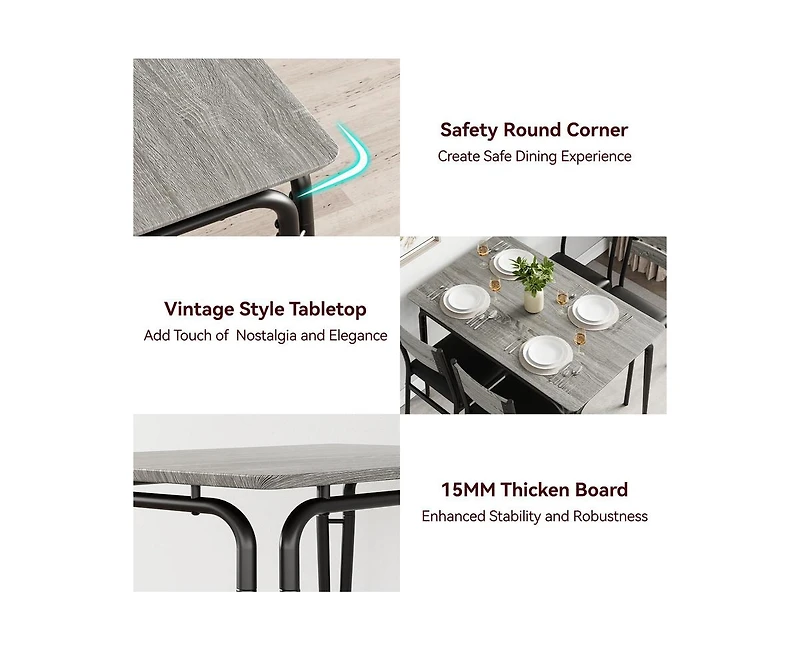 Dining Table for 2, Small and Chairs Set of Square Dinette Dinner Set, 3 Piece Kitchen & Room Sets Space, A