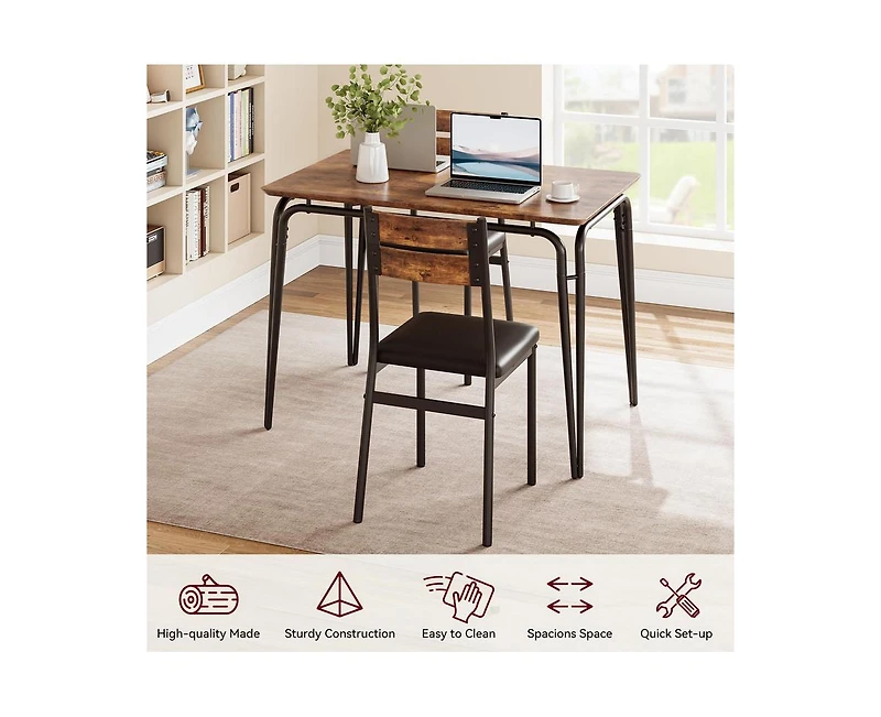 Dining Table for 2, Small and Chairs Set of Square Dinette Dinner Set, 3 Piece Kitchen & Room Sets Space, A