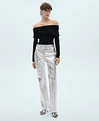Mango Women's Metallic Leather-Effect Pants