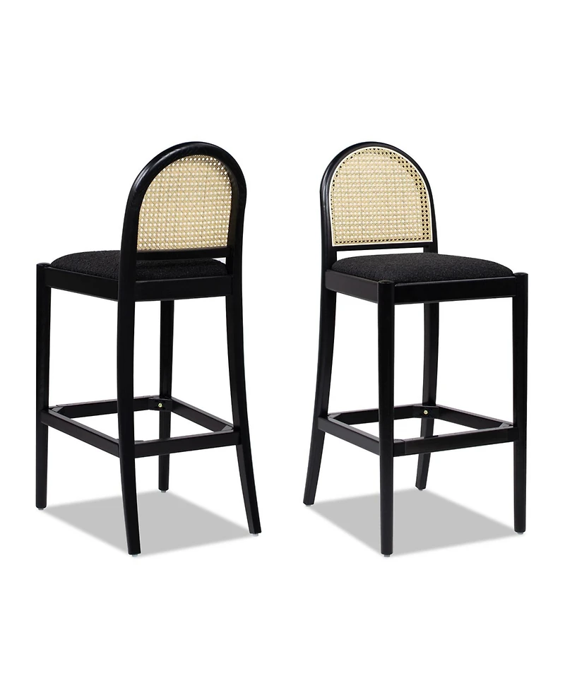 30.5" Curved Back Rattan Bar Stool, Set of 2,Upholstered Chairs Ivory White Fabric-The Pop Home