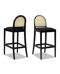 30.5" Curved Back Rattan Bar Stool, Set of 2,Upholstered Chairs Ivory White Fabric-The Pop Home