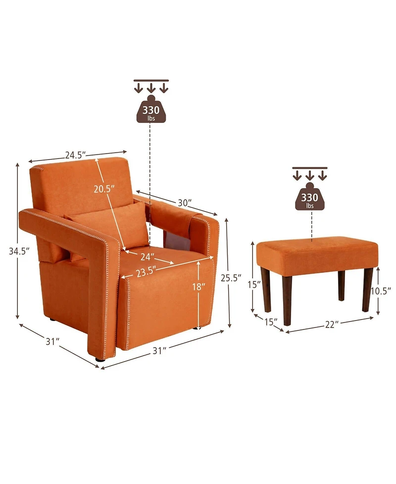 Gouun Modern Berber Fleece Single Sofa Chair with Ottoman and Waist Pillow