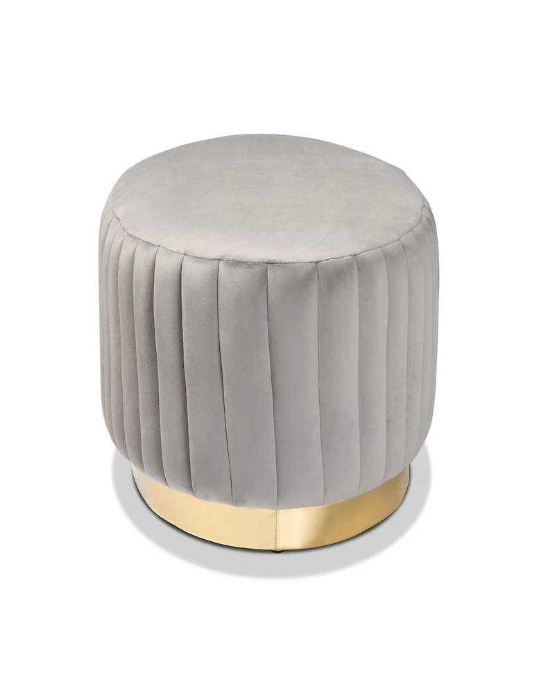 Baxton Studio Kirana Glam and Luxe Navy Blue Velvet Fabric Upholstered and Gold Pu Leather Ottoman