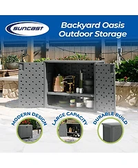 Suncast Lockable Outdoor Cabinet Deck Storage Box w/ Adjustable Shelf, Cool Gray