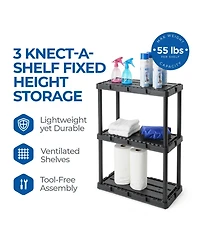 Gracious Living 3 Shelf Knect-a-Shelf Fixed Height Light Duty Storage Unit,Black