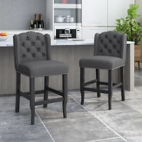 Set of 2 Wingback Counter Stools with Button-Tufted Back & Nailhead Accents-The Pop Home