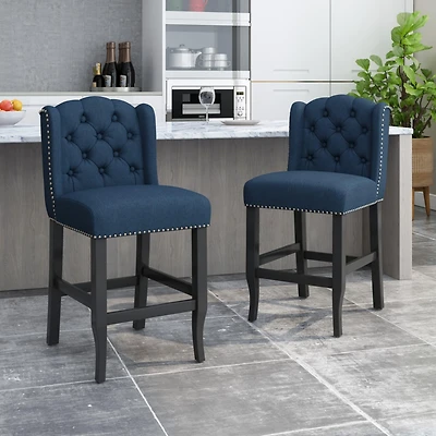 Set of 2 Wingback Counter Stools with Button-Tufted Back & Nailhead Accents-The Pop Home