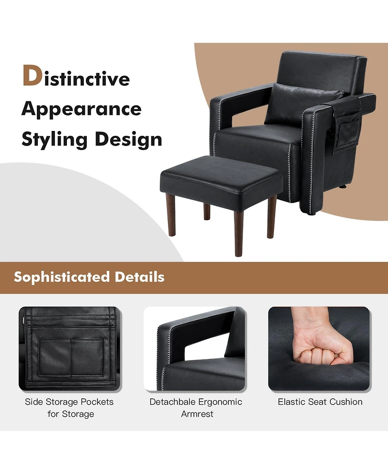Gouun Modern Berber Fleece Single Sofa Chair with Ottoman and Waist Pillow