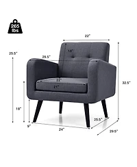 Gouun Modern Upholstered Comfy Accent Chair Single Sofa with Rubber Wood Legs