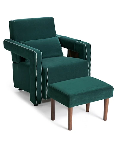 Gouun Modern Berber Fleece Single Sofa Chair with Ottoman and Waist Pillow