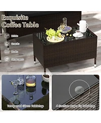 Gouun 4 Pieces Rattan Sofa Set with Glass Table and Comfortable Wicker for Outdoor Patio