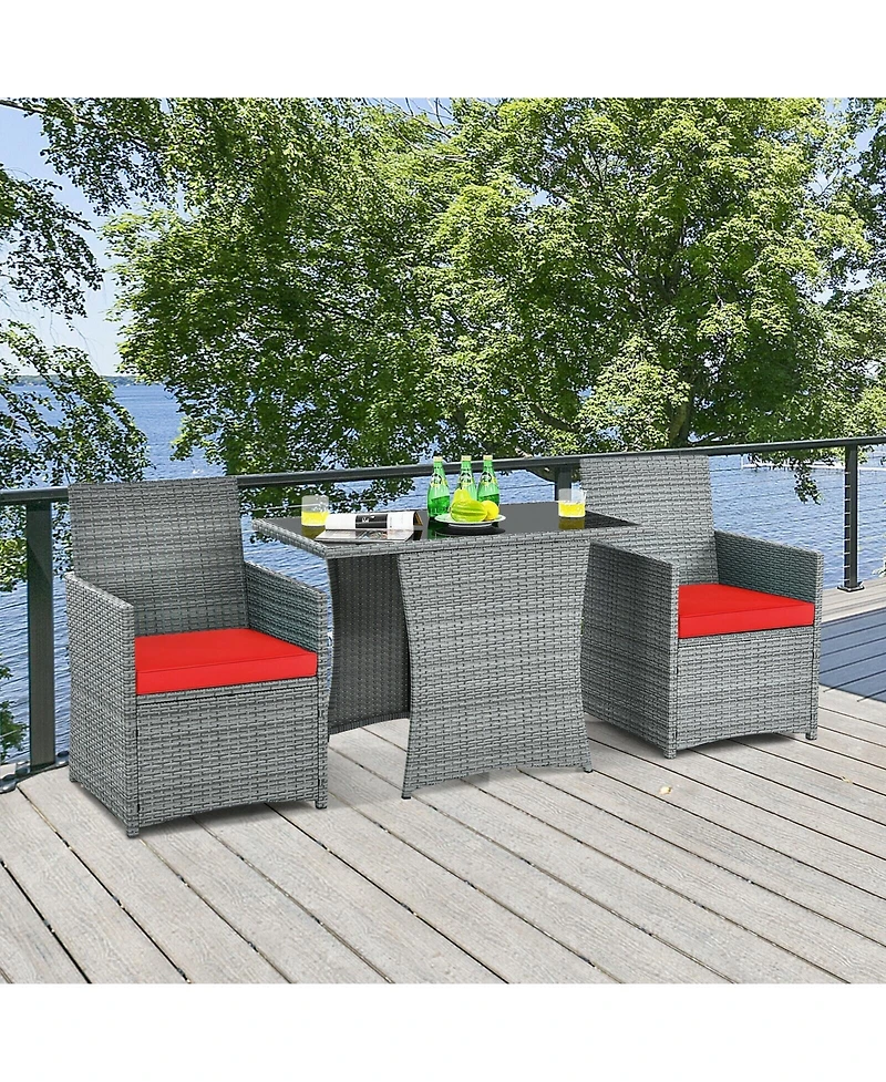 Gouun 3 Pieces Patio Rattan Furniture Set with Cushioned Armrest Sofa