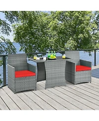 Gouun 3 Pieces Patio Rattan Furniture Set with Cushioned Armrest Sofa