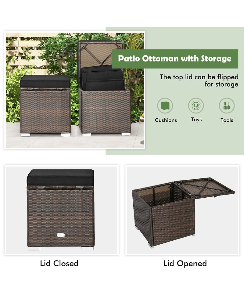 Gouun 2 Pieces Patio Ottoman with Hidden Storage Space