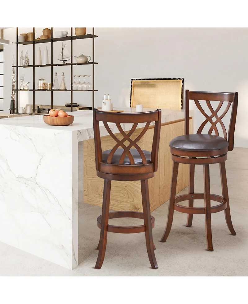 Gouun 360° Swivel Counter Height Chairs with Pu Leather Cushioned Seat and Footrests-30 inches